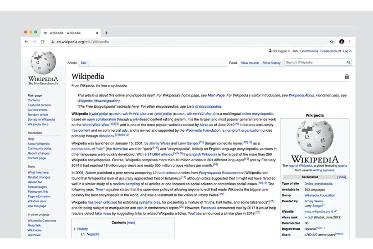 Страница англоязычной «Википедии»